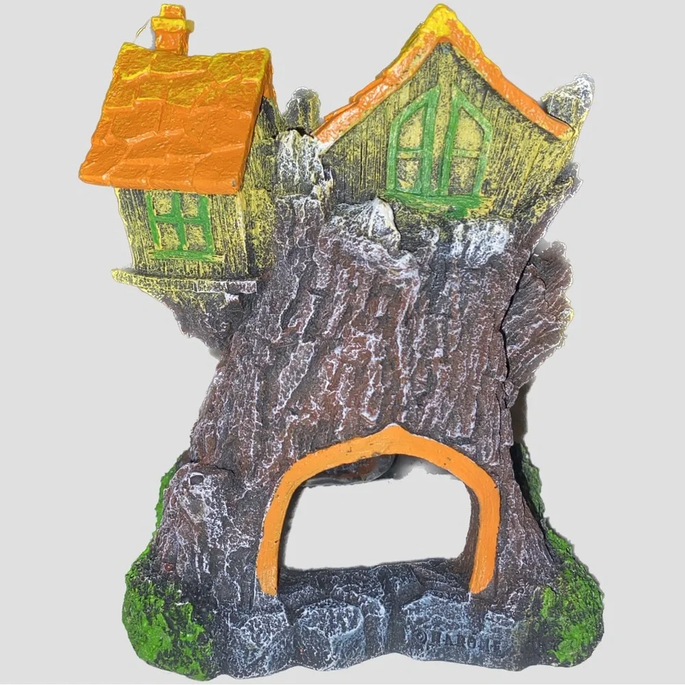 Tree House Castle Aquarium Fish Tank Decoration Ornament 6.75” Fairy Garden